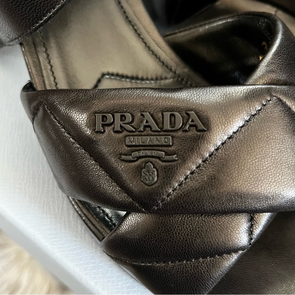 Prada Nappa Leather Platform Sandals Authentic Like New Size 37 1/2 US 7.5 - Picture 13 of 16